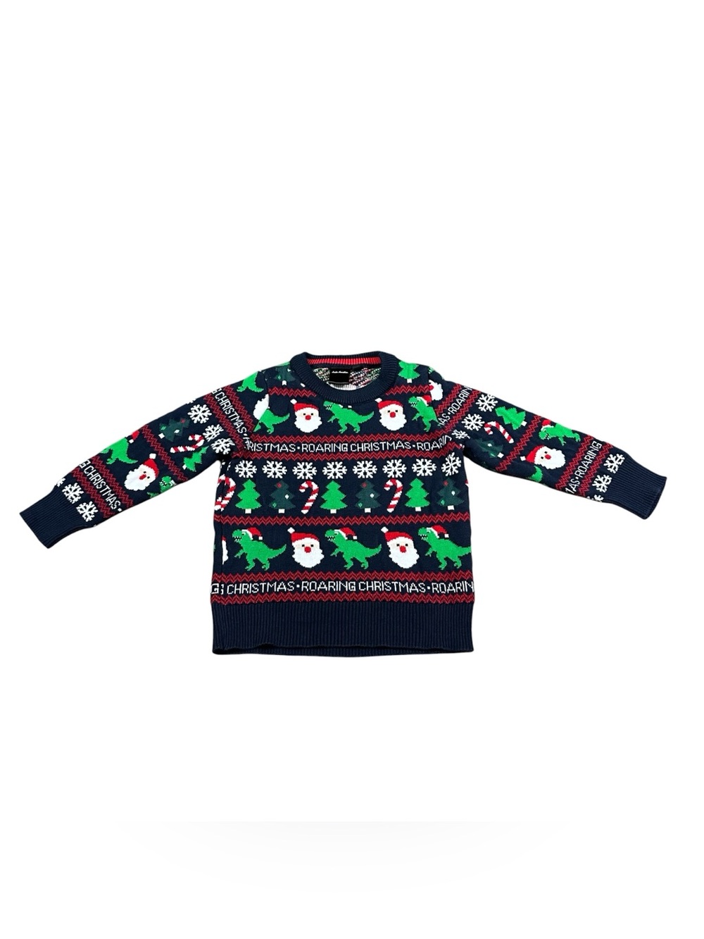 Jake Austin Boys Size 5/6 Dinosaur Christmas Sweater T-Rex Santa Roaring Holiday